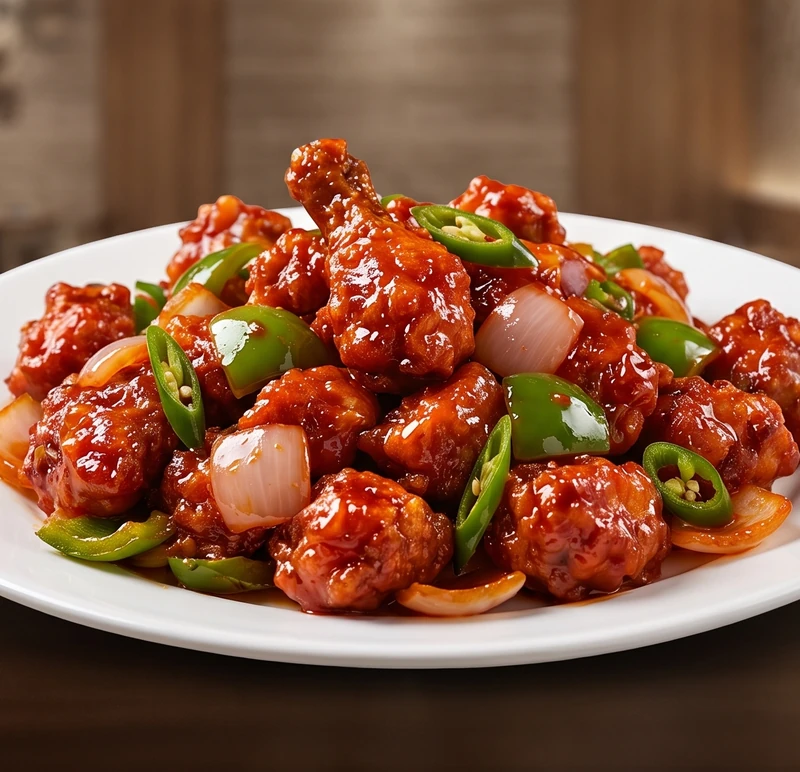 Chilli chicken appetizer in spicy Indo-Chinese sauce with fresh salad, Winnipeg