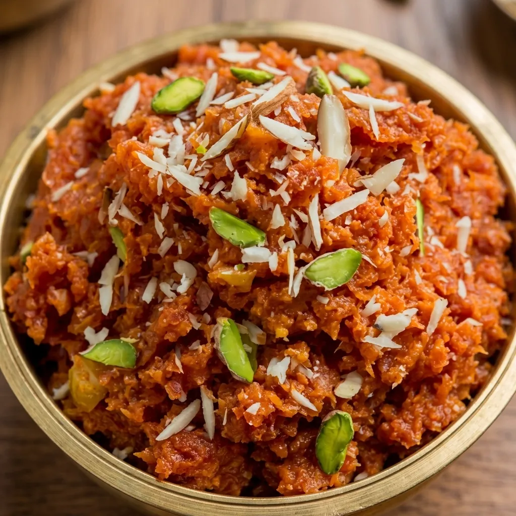 Freshly shredded carrots slow-cooked in milk at Desi Swag, Winnipeg