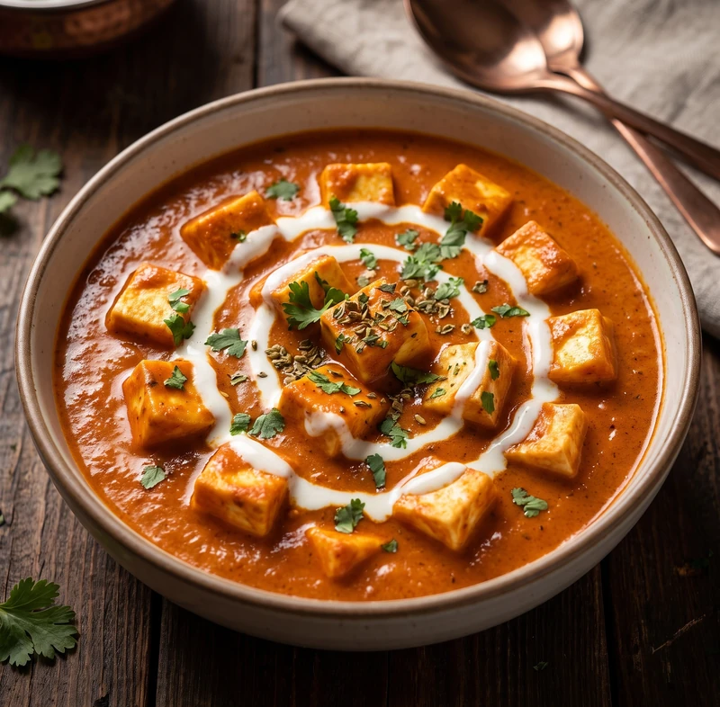 Shahi paneer baked in a rich tomato masala, a vegetarian Indian dish in south Winnipeg