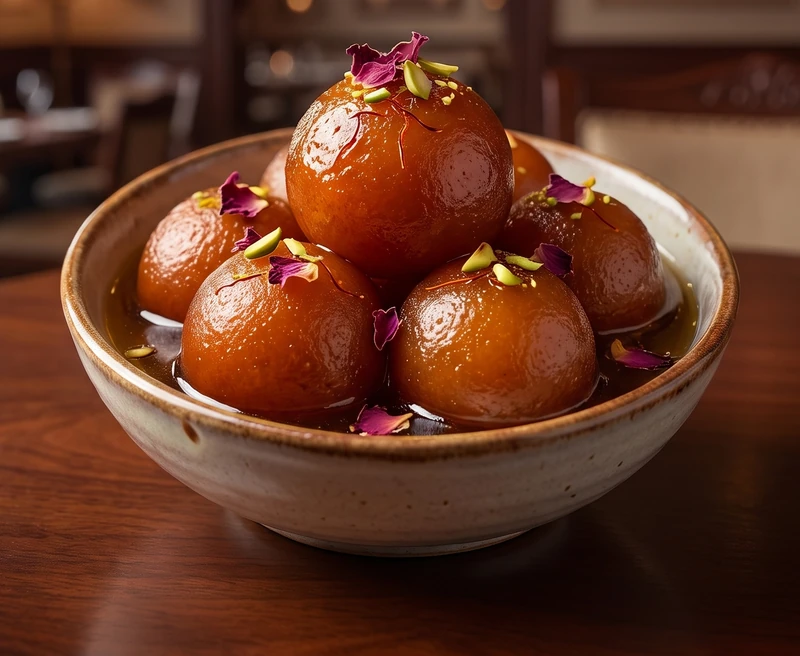 Warm gulab jamun dessert at Desi Swag Indian restaurant on St. Mary's Road, Winnipeg